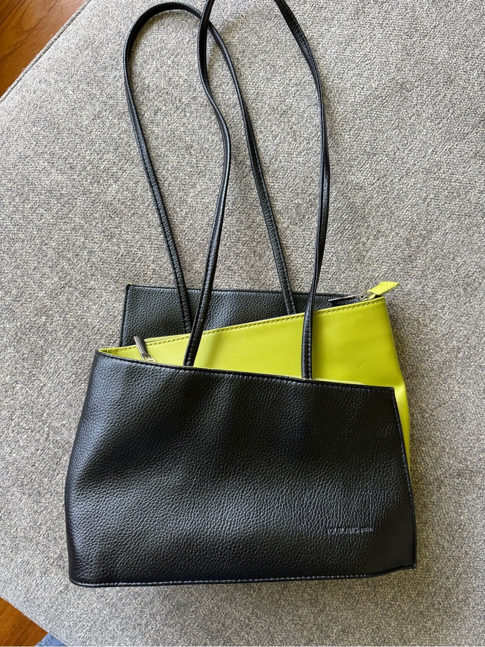 Tolblanc Paris Black & Lime Green Two-Tone Leather Bag